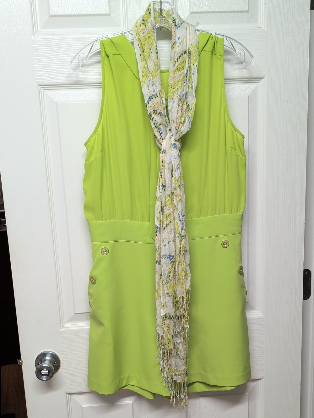 New York & Company Lime Green Sleeveless Dress Tunic with Patterned Scarf